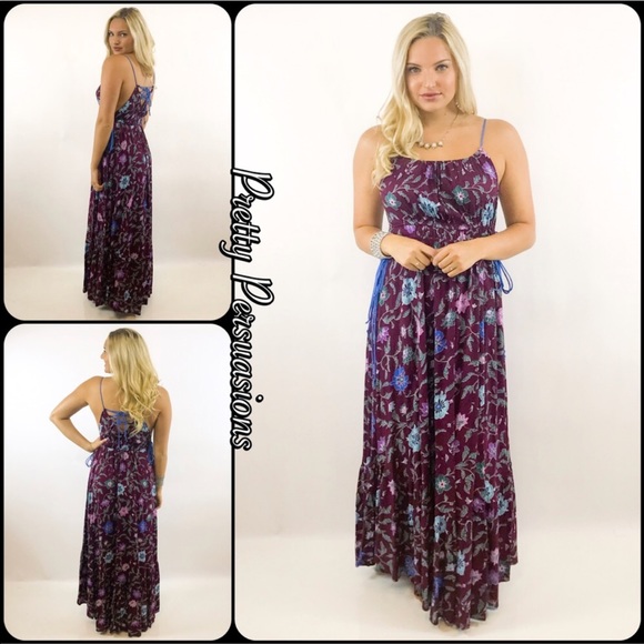 NWT Floral Lace Up Spaghetti Strap Maxi Dress - Picture 2 of 8